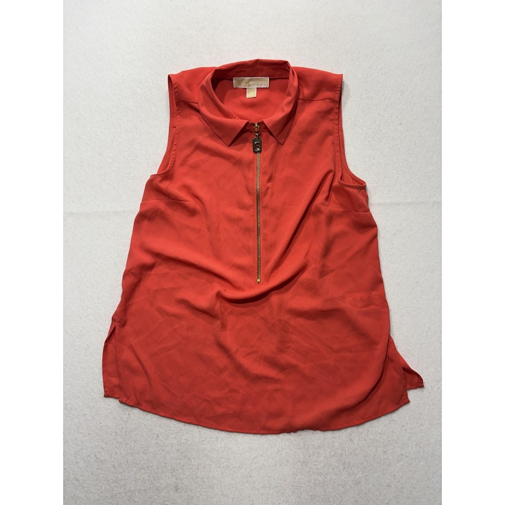 MICHAEL Michael Kors Blouse Womens Small Red Sleeveless Half Zip Tunic Top